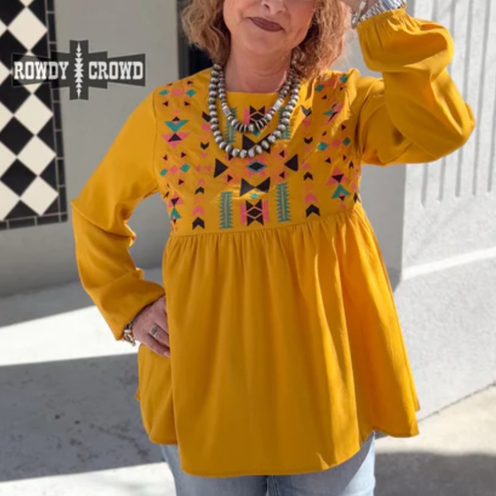 Mustard Embroidered Women's Top